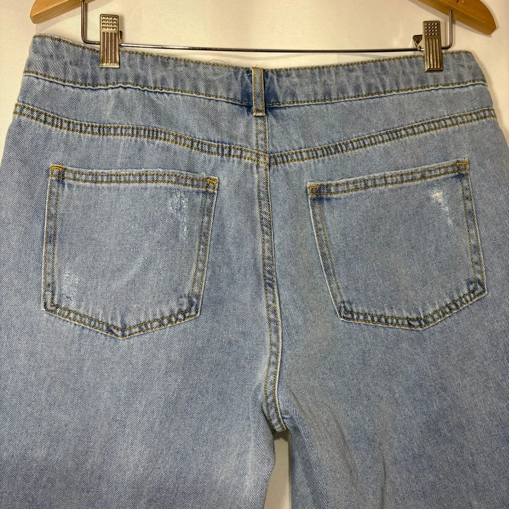 Future Collective Alani Noelle Distressed Denim Bermuda Shorts Light‎ Wash 10